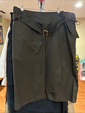 High-Waist Belted Pencil Skirt - Dark Brown